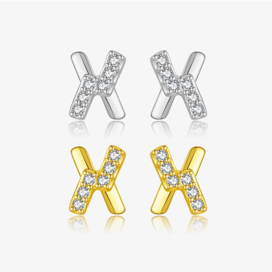 1 Pair 18K Gold Plated White Gold Plated 925 Sterling Silver Zircon 925 Sterling Silver Earrings Letter Ear Studs