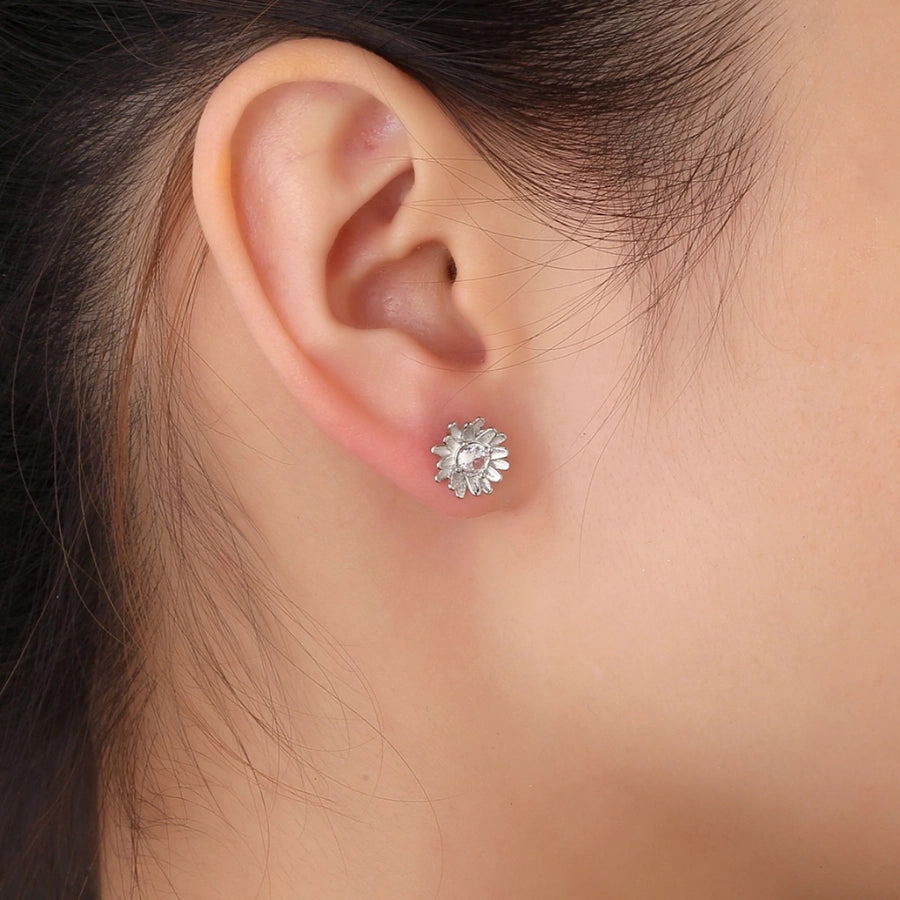 1 Pair 925 Sterling Silver Zircon 925 Sterling Silver Earrings Flower Ear Studs