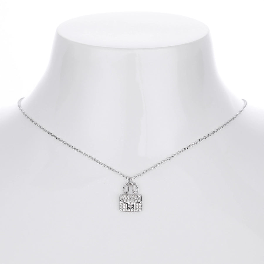 925 Sterling Silver Rack Plated Plated Long-Lasting Plated Zircon cable chain Bag Pendant Necklace