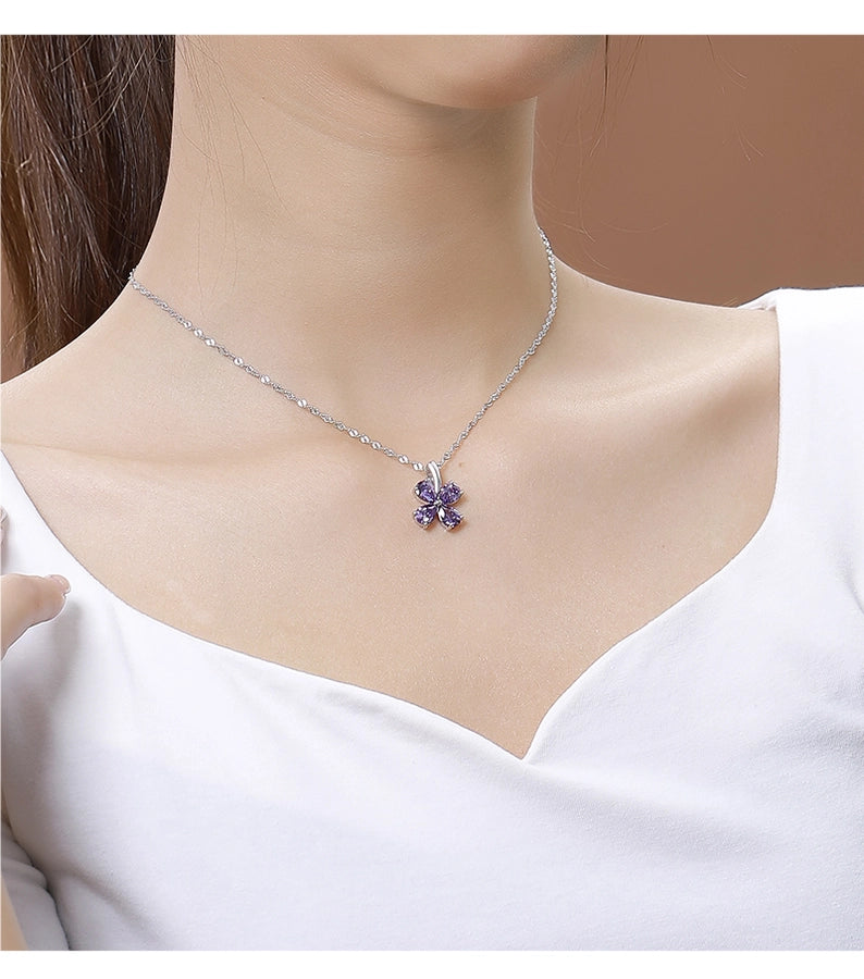 925 Sterling Silver Zircon  Polishing Inlay Flower Pendant Necklace