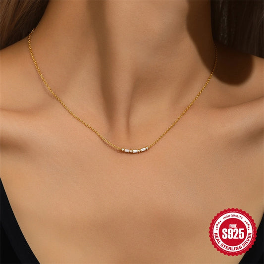 925 Sterling Silver Zircon cable chain Plating Geometric Pendant Necklace