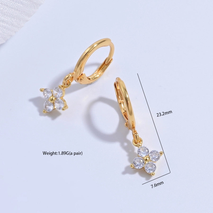 1 Pair 22K Gold Plated Rhodium Plated 925 Sterling Silver Zircon 925 Sterling Silver Earrings Four Leaf Clover Drop Earrings