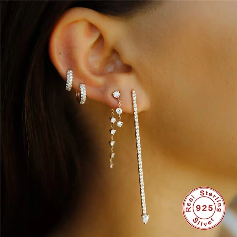 K Gold Plated White Gold Plated 925 Sterling Silver Zircon 925 Sterling Silver Earrings Tassel Drop Earrings