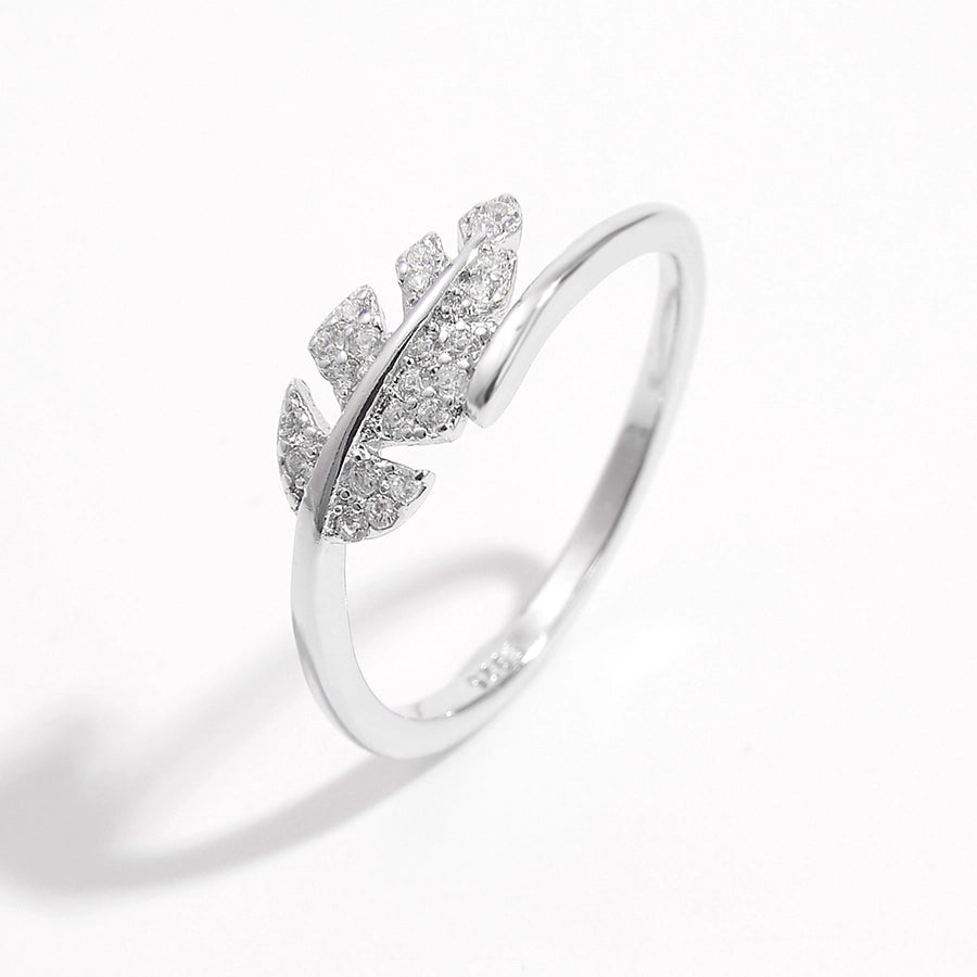 White Gold Plated 925 Sterling Silver Zircon Leaves Open Rings 925 Sterling Silver Rings