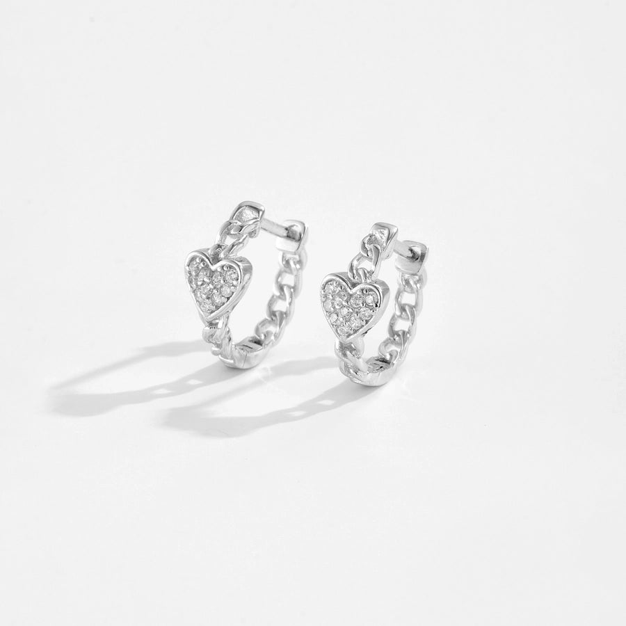 1 Pair 18K Gold Plated White Gold Plated 925 Sterling Silver Zircon 925 Sterling Silver Earrings Heart Shape Hoop Earrings