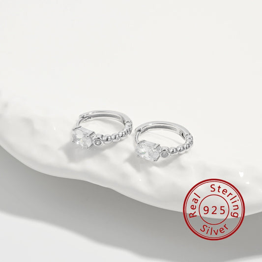 1 Pair White Gold Plated 925 Sterling Silver Zircon 925 Sterling Silver Earrings Round Earrings