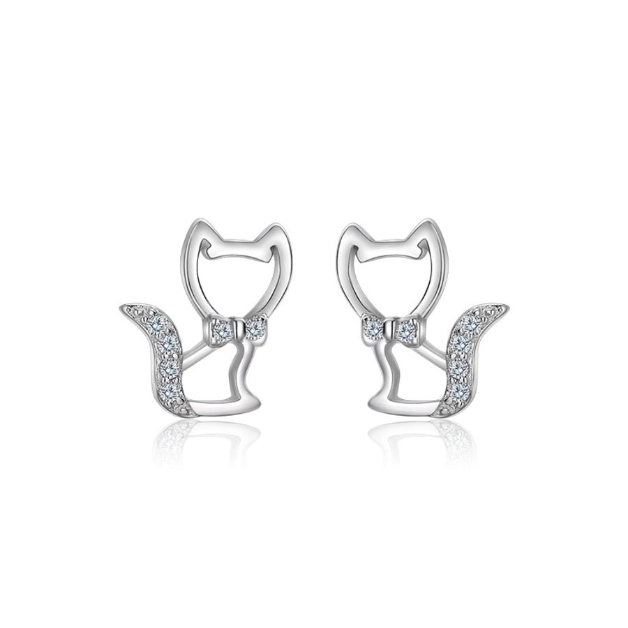 1 Pair 925 Sterling Silver Zircon 925 Sterling Silver Earrings Cat Ear Studs