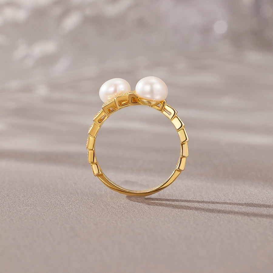 18K Gold Plated White Gold Plated 925 Sterling Silver Pearl Zircon Geometric Rings 925 Sterling Silver Rings