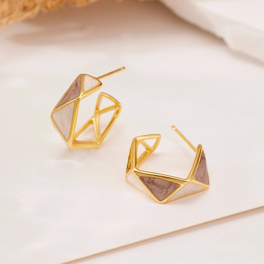 1 Pair 18K Gold Plated 925 Sterling Silver 925 Sterling Silver Earrings Geometric Color Block Ear Studs