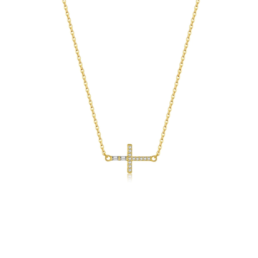 925 Sterling Silver Zircon cable chain Inlay Geometric Cross Pendant Necklace