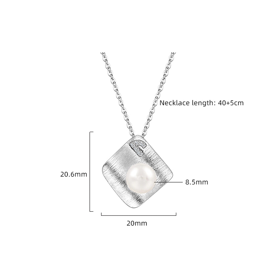 925 Sterling Silver Long-Lasting Plated Pearl Zircon cable chain Plating Inlay Geometric Pendant Necklace