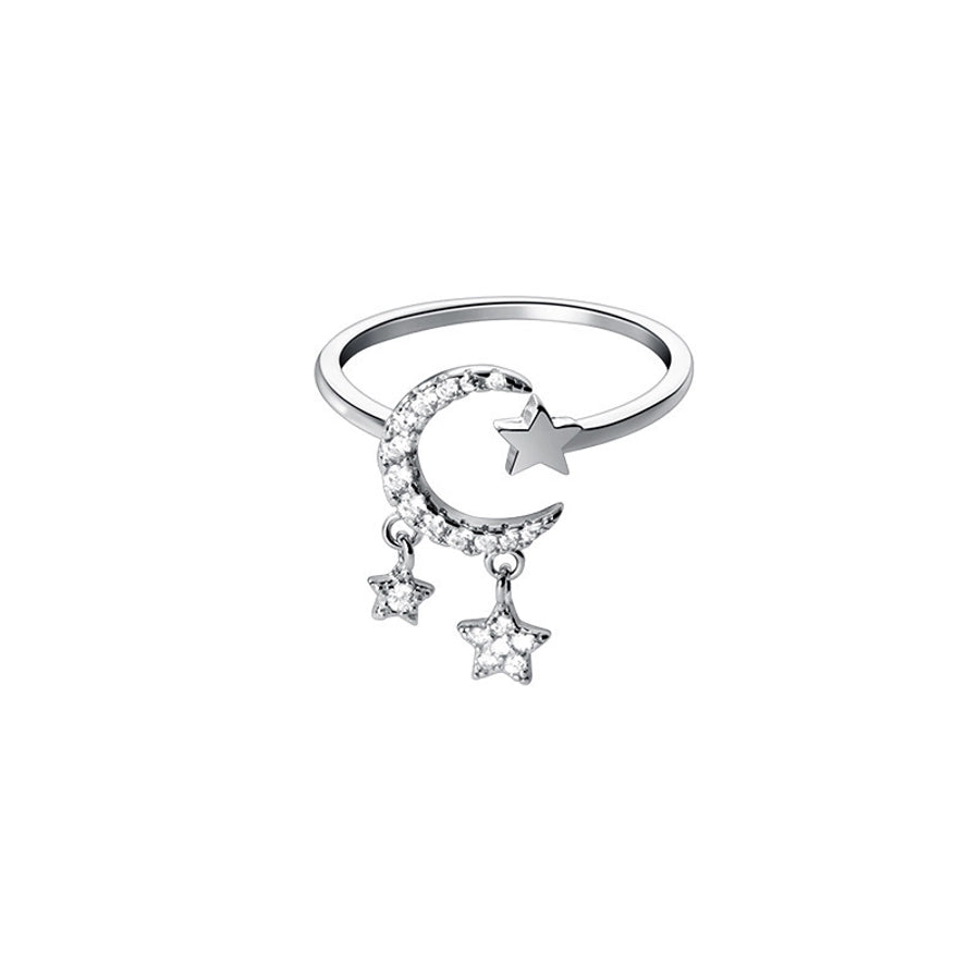 925 Sterling Silver Zircon Star Moon Open Rings 925 Sterling Silver Rings