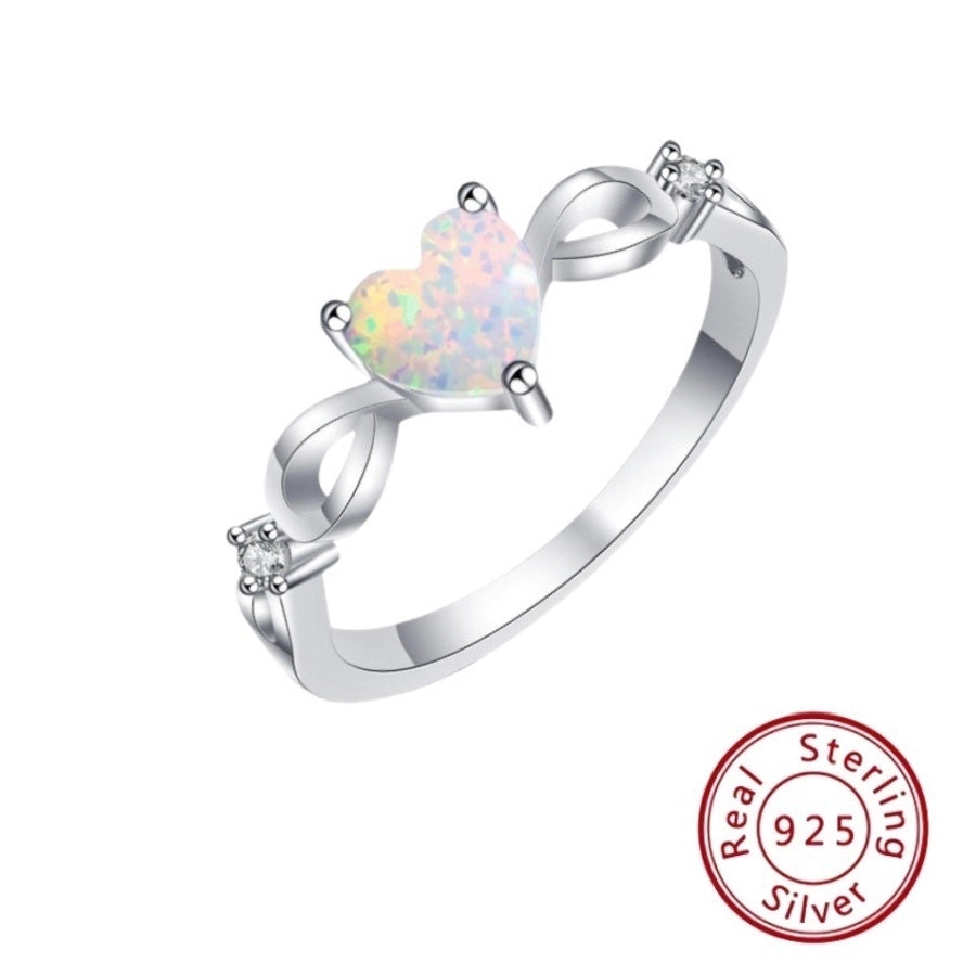 925 Sterling Silver Opal Heart Shape Rings 925 Sterling Silver Rings