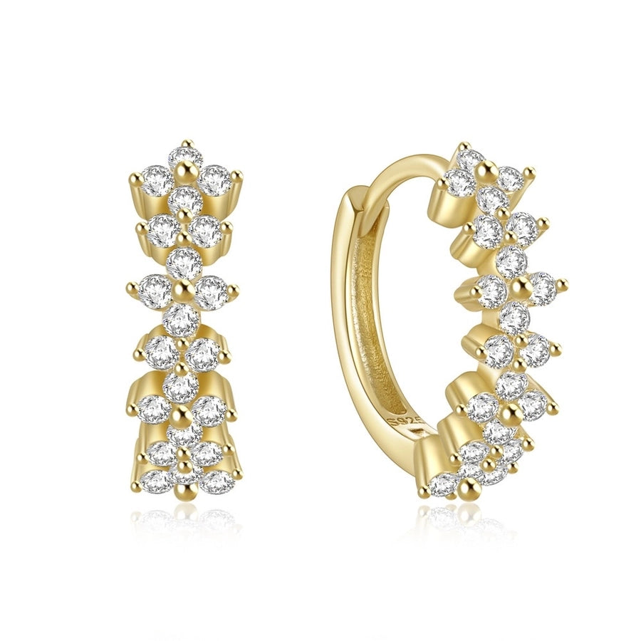 K Gold Plated White Gold Plated 925 Sterling Silver Zircon 925 Sterling Silver Earrings Geometric Flower Hoop Earrings