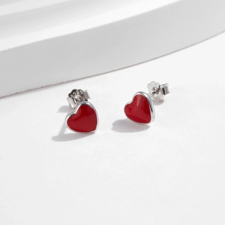 1 Pair Rhodium Plated 925 Sterling Silver 925 Sterling Silver Earrings Heart Shape Ear Studs