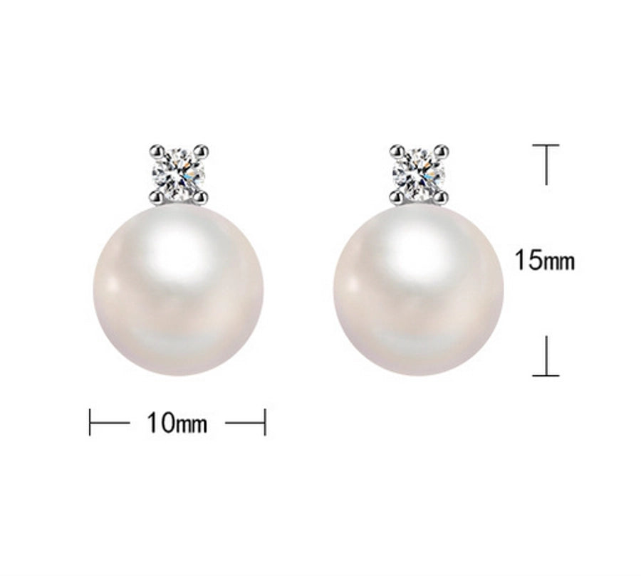 1 Pair 925 Sterling Silver Shell pearls 925 Sterling Silver Earrings Round Ear Studs