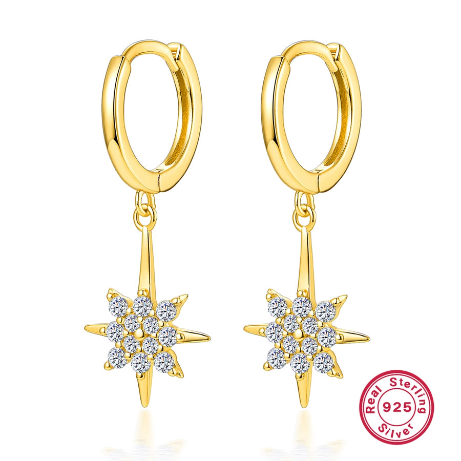 K Gold Plated White Gold Plated 925 Sterling Silver Zircon 925 Sterling Silver Earrings Star Drop Earrings