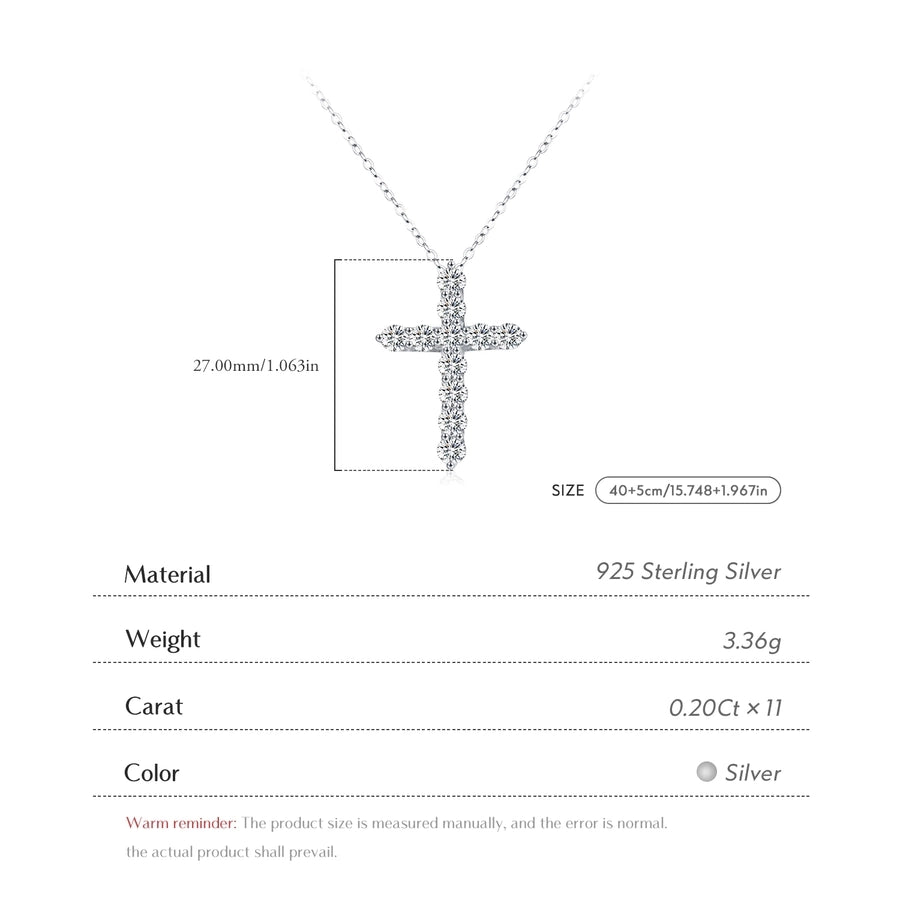 2.2 Karat VVS1-VVS2 Round Brilliant Cut 925 Sterling Silver 925 Sterling Silver Rack Plated Moissanite cable chain Inlay Cross Moissanite GRA Certificate Pendant Necklace