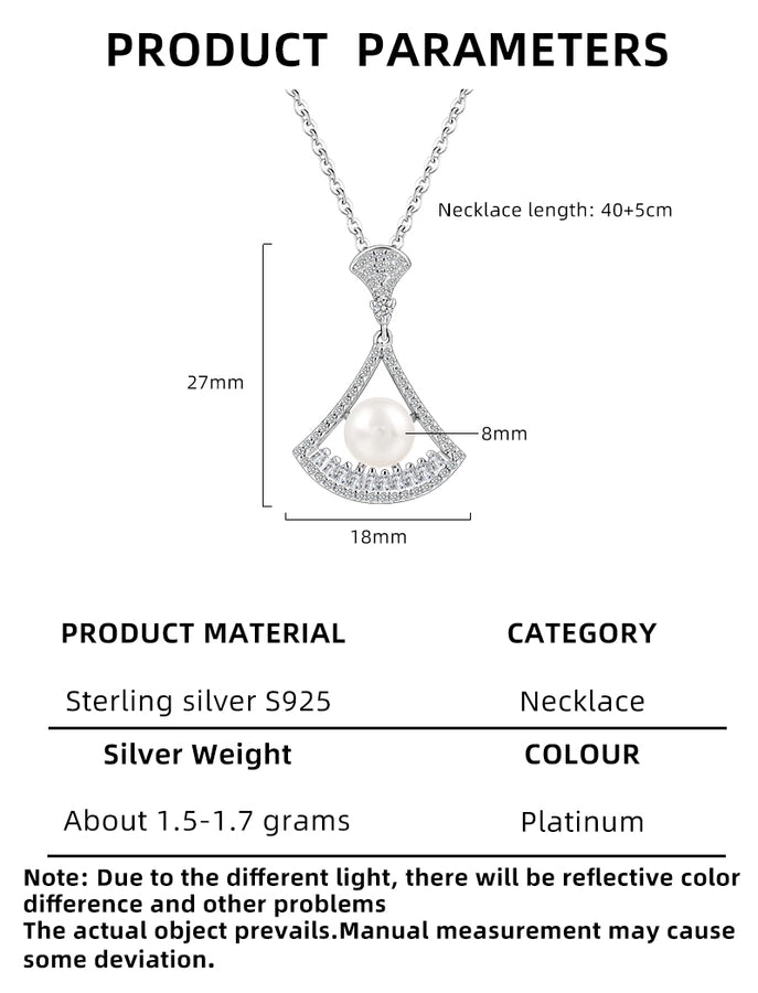 925 Sterling Silver Long-Lasting Plated Pearl Zircon cable chain Polishing Plating Inlay Geometric Sector Pendant Necklace