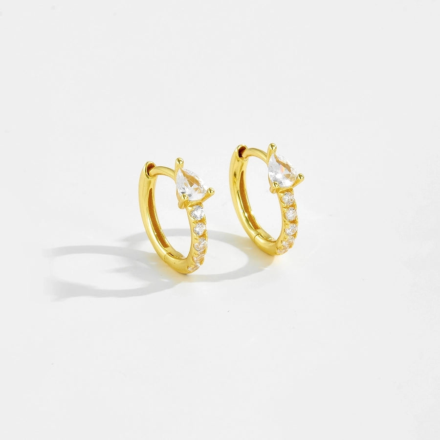 1 Pair 18K Gold Plated White Gold Plated 925 Sterling Silver Zircon 925 Sterling Silver Earrings Geometric Hoop Earrings