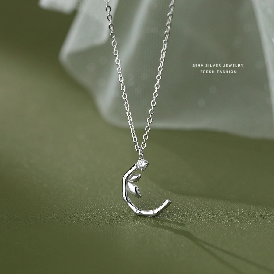 S999 Silver Zircon cable chain Plating Bamboo Pendant Necklace