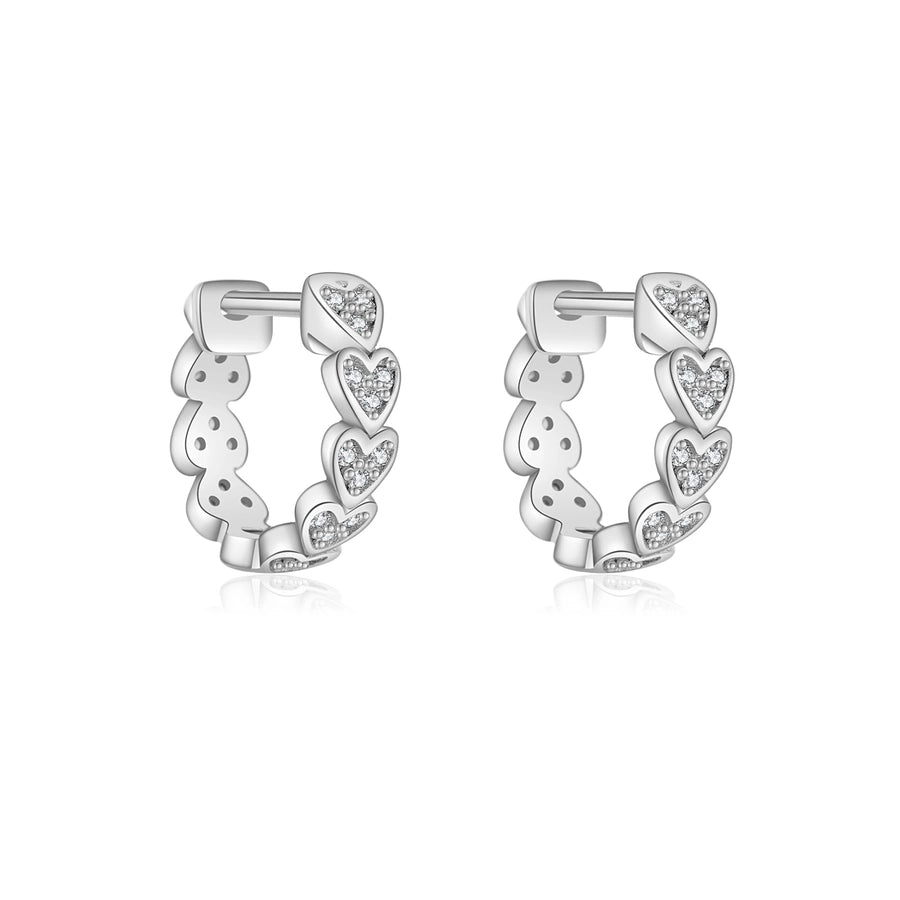 1 Pair 18K Gold Plated White Gold Plated 925 Sterling Silver Zircon 925 Sterling Silver Earrings Heart Shape Hoop Earrings