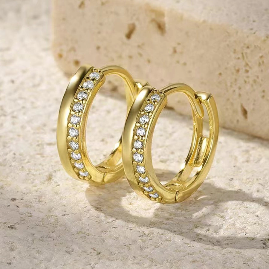 K Gold Plated White Gold Plated 925 Sterling Silver Zircon 925 Sterling Silver Earrings Geometric Hoop Earrings