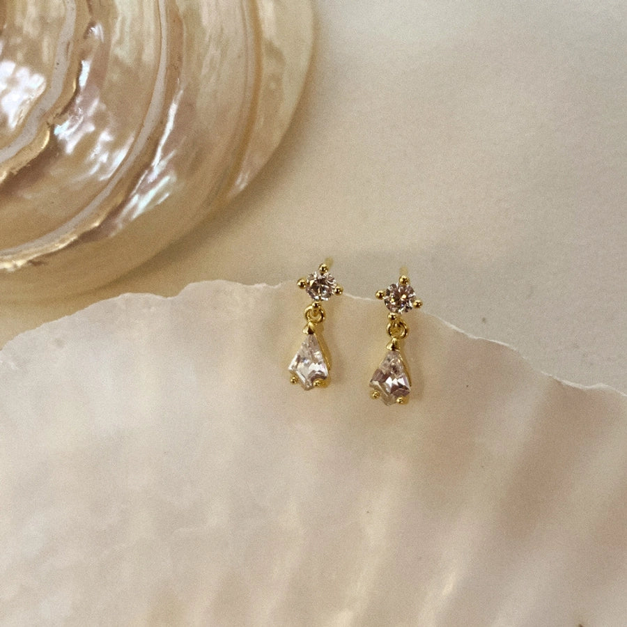 1 Pair 14K Gold Plated 925 Sterling Silver Zircon 925 Sterling Silver Earrings Water Droplets Drop Earrings