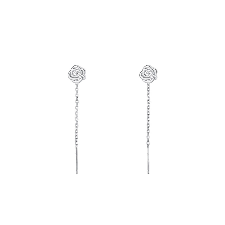 1 Pair S999 Silver 925 Sterling Silver Earrings Rose Ear line