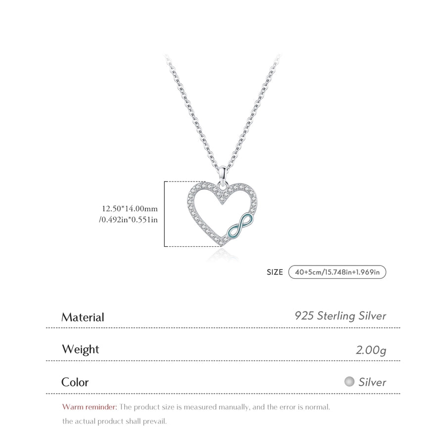 925 Sterling Silver Rack Plated Zircon cable chain Inlay Infinity Heart Shape Pendant Necklace