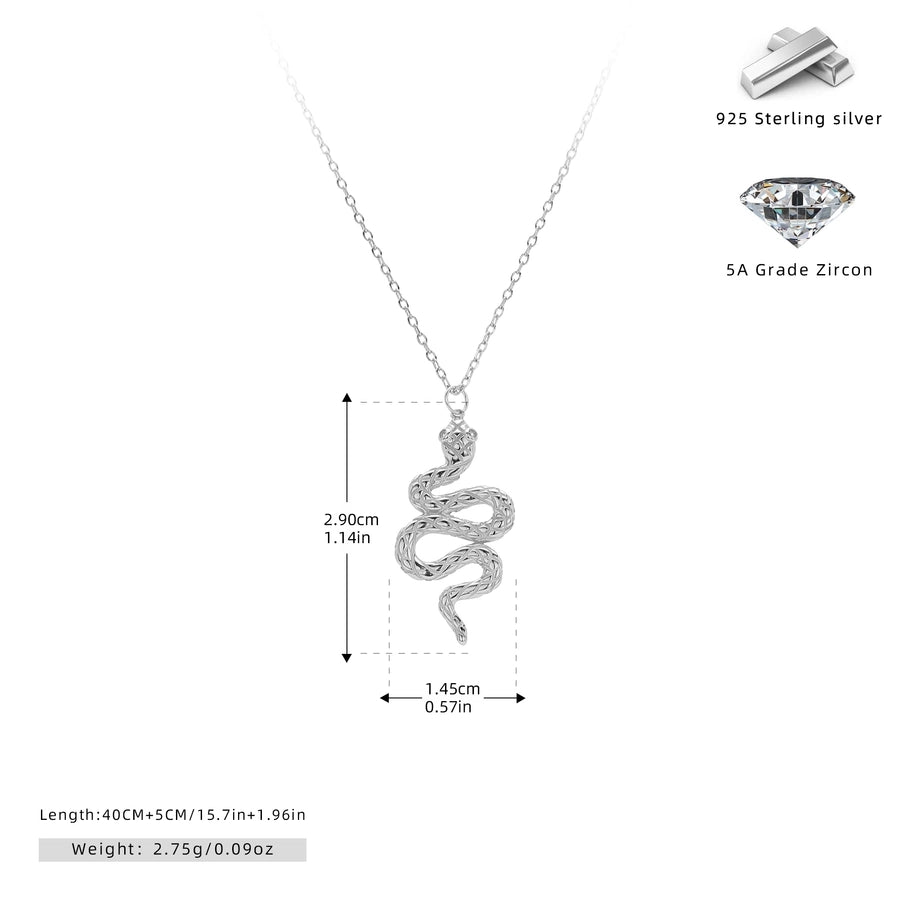 925 Sterling Silver Zircon cable chain Inlay Snake Pendant Necklace