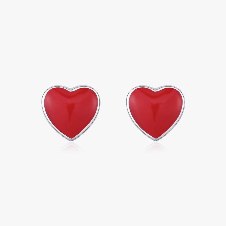 1 Pair Rhodium Plated 925 Sterling Silver 925 Sterling Silver Earrings Heart Shape Ear Studs