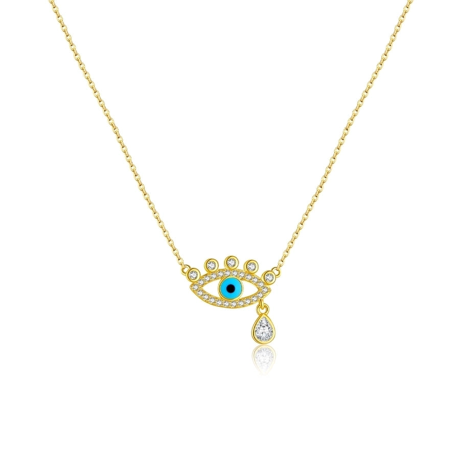 925 Sterling Silver Zircon cable chain Devil's Eye Pendant Necklace