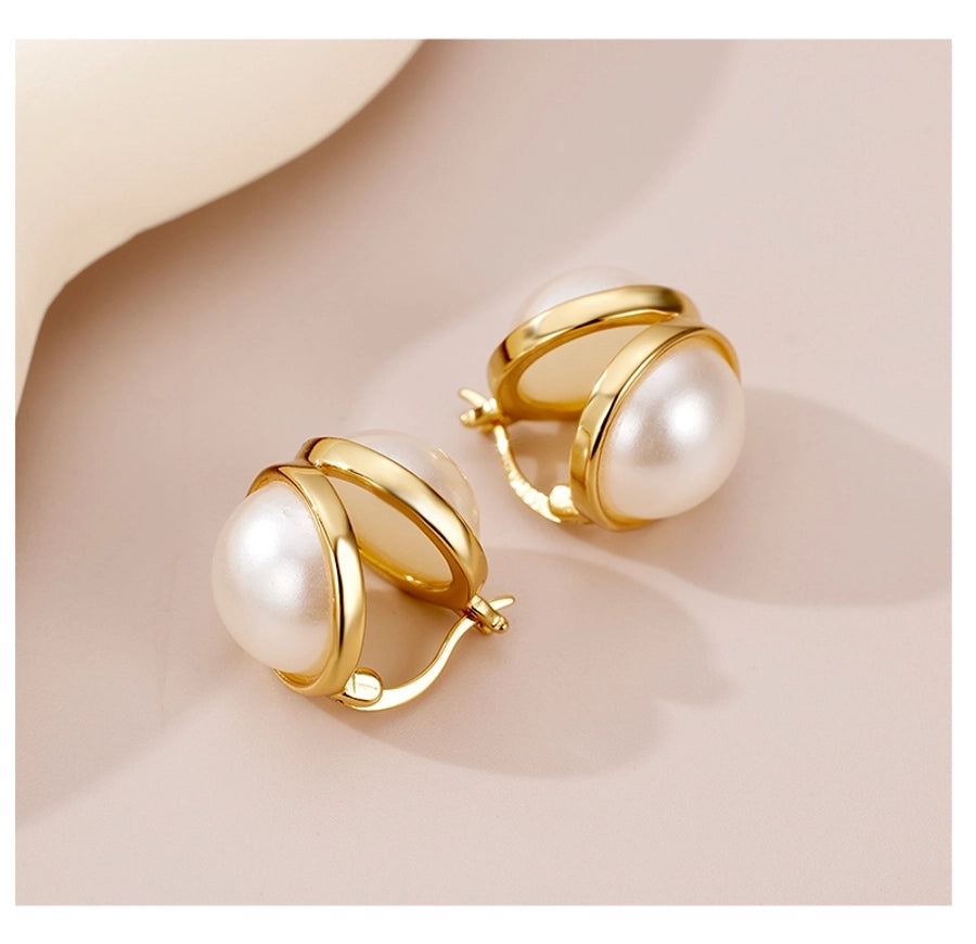 1 Pair 18K Gold Plated 925 Sterling Silver Pearl 925 Sterling Silver Earrings Geometric Ear clip