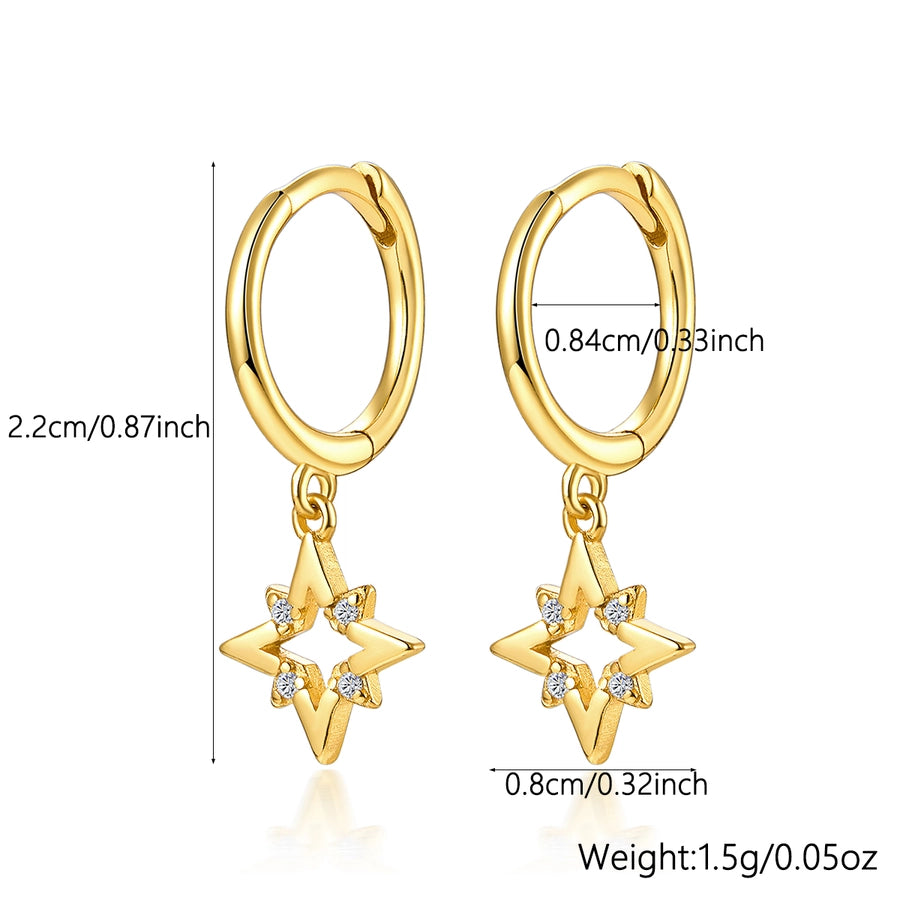 K Gold Plated White Gold Plated 925 Sterling Silver Zircon 925 Sterling Silver Earrings Star Drop Earrings