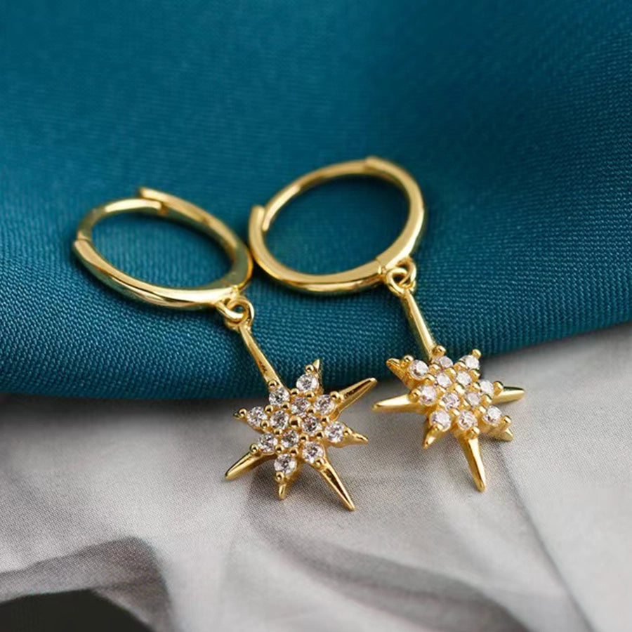 K Gold Plated White Gold Plated 925 Sterling Silver Zircon 925 Sterling Silver Earrings Star Drop Earrings