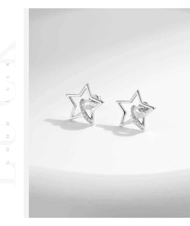 1 Pair Rhodium Plated 925 Sterling Silver Zircon 925 Sterling Silver Earrings Star Ear Studs