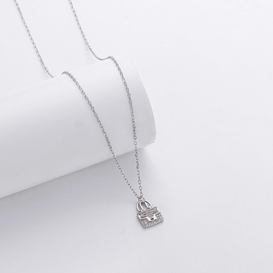 925 Sterling Silver Rack Plated Plated Long-Lasting Plated Zircon cable chain Bag Pendant Necklace