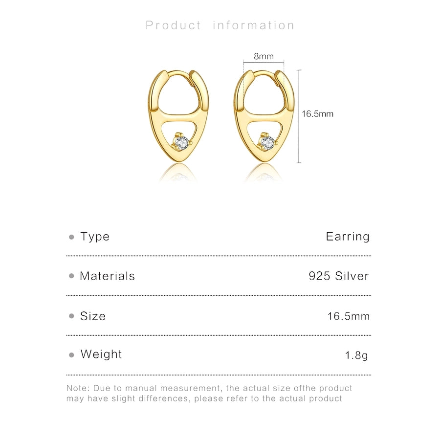 1 Pair 18K Gold Plated White Gold Plated 925 Sterling Silver Zircon 925 Sterling Silver Earrings Geometric Earrings