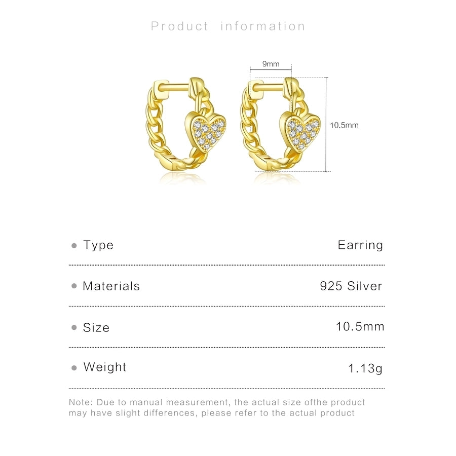 1 Pair 18K Gold Plated White Gold Plated 925 Sterling Silver Zircon 925 Sterling Silver Earrings Heart Shape Hoop Earrings