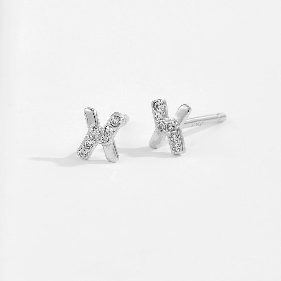 1 Pair 18K Gold Plated White Gold Plated 925 Sterling Silver Zircon 925 Sterling Silver Earrings Letter Ear Studs