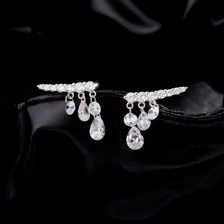 1 Pair Rhodium Plated 925 Sterling Silver Zircon 925 Sterling Silver Earrings Water Droplets Ear Studs