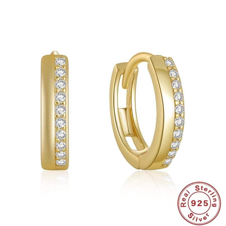 K Gold Plated White Gold Plated 925 Sterling Silver Zircon 925 Sterling Silver Earrings Geometric Hoop Earrings