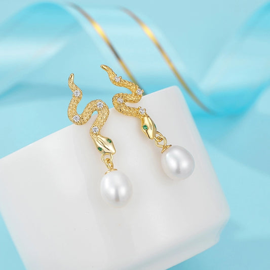 1 Pair 18K Gold Plated White Gold Plated 925 Sterling Silver Pearl Zircon 925 Sterling Silver Earrings Snake Drop Earrings