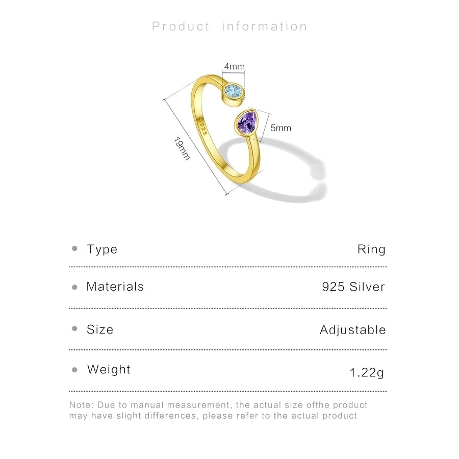 18K Gold Plated White Gold Plated 925 Sterling Silver Zircon Geometric Open Rings 925 Sterling Silver Rings