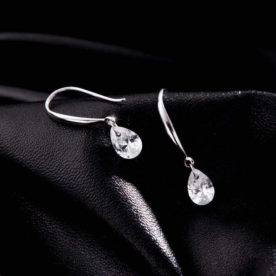 1 Pair Rhodium Plated 925 Sterling Silver Zircon 925 Sterling Silver Earrings Water Droplets Drop Earrings