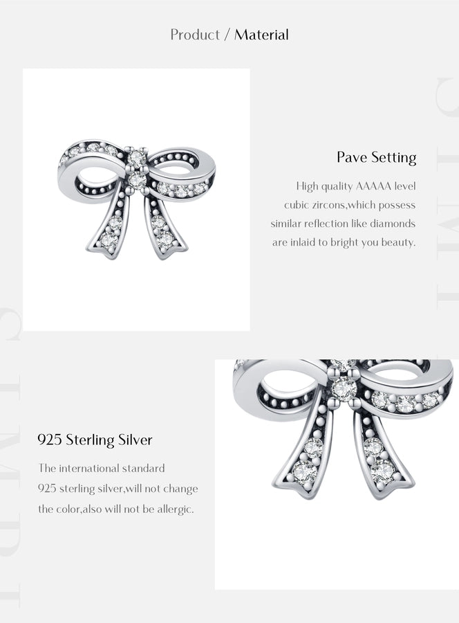 1 Pair Rhodium Plated 925 Sterling Silver Zircon 925 Sterling Silver Earrings Bow Knot Ear Studs