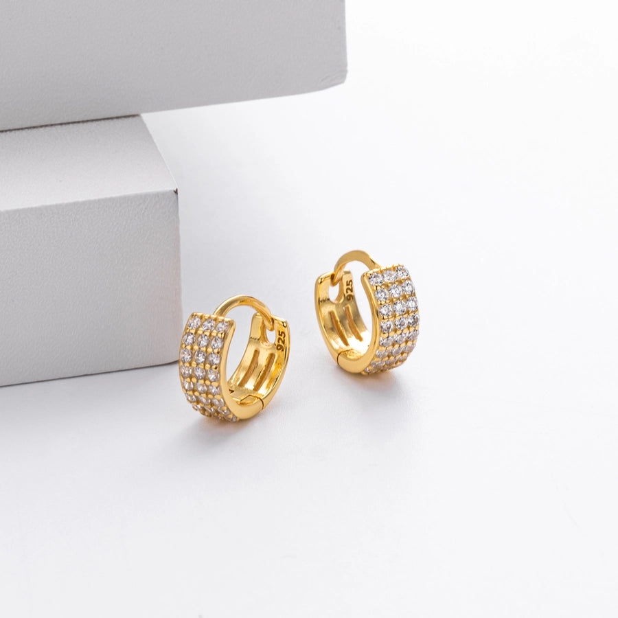 1 Pair 18K Gold Plated White Gold Plated Rhodium Plated 925 Sterling Silver Zircon 925 Sterling Silver Earrings Round Earrings