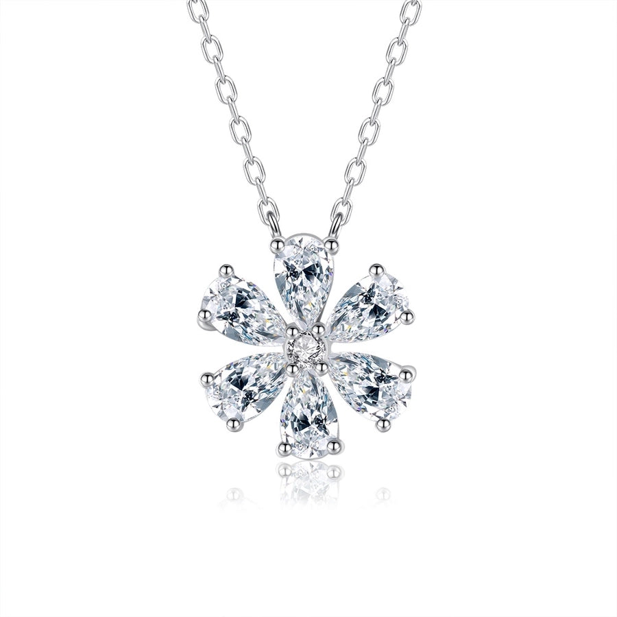 925 Sterling Silver Zircon cable chain Flower Pendant Necklace