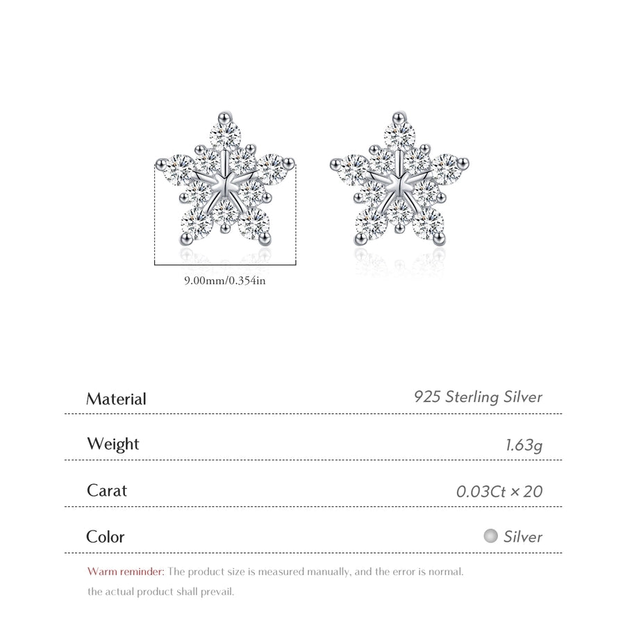 1 Pair 0.6 Karat Round Brilliant Cut Rhodium Plated 925 Sterling Silver 925 Sterling Silver Moissanite VVS1-VVS2 Moissanite GRA Certificate 925 Sterling Silver Earrings Snowflake Ear Studs Colorless(DEF)